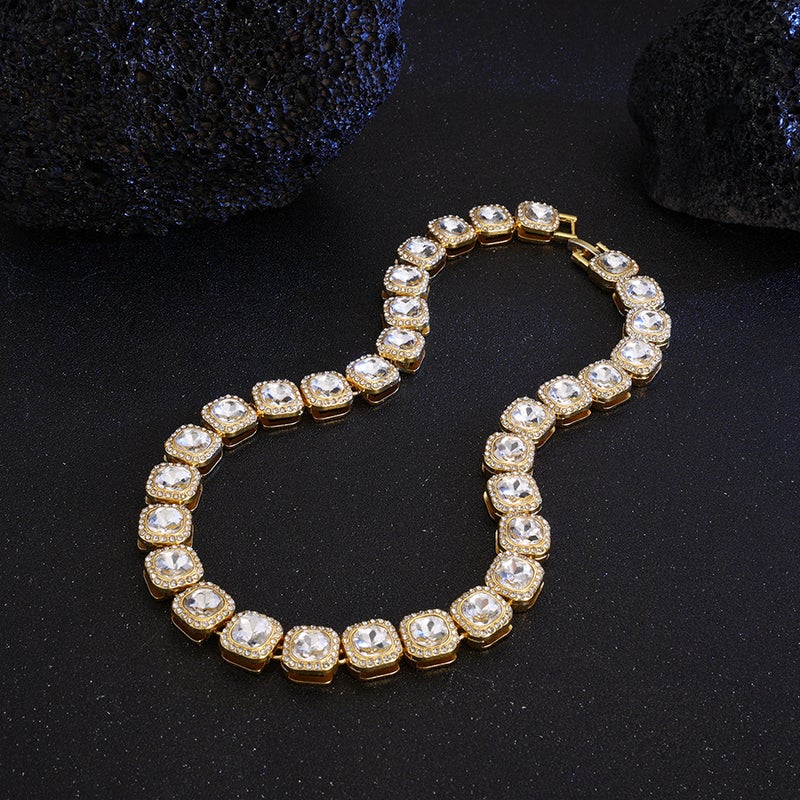 Hip-Hop Gemstone Rock Candy Cuban Chain Necklace Choker Trendy Men'S And Women'S Personality Clavicle Rock Candy Bracelet - Image 3